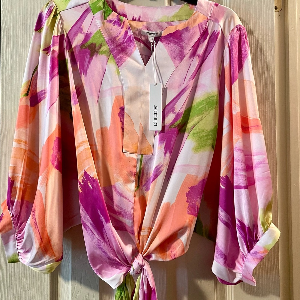 Chico’s Satin Tie Front Blouse-NWT